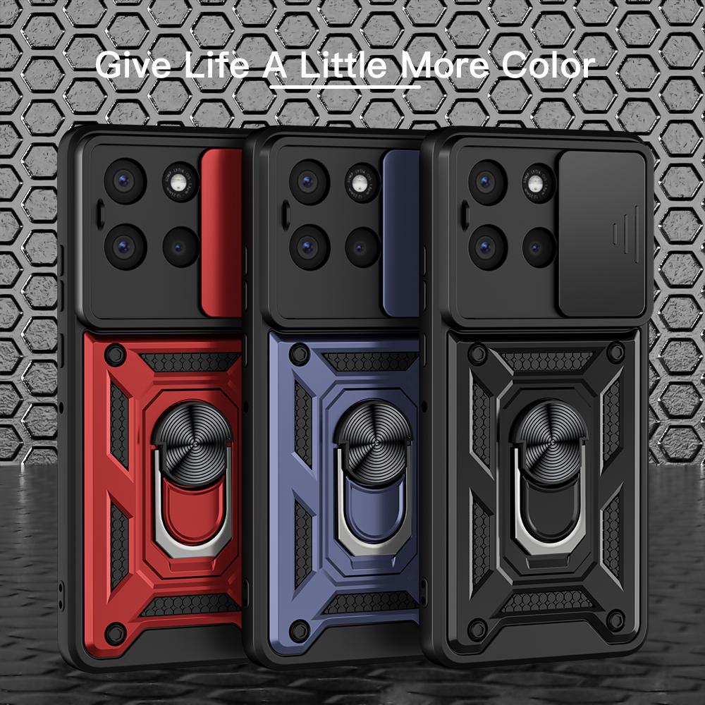 KEYSION Shockproof Armor Case for Motorola MOTO G86 5G Slide Camera Lens Protection Ring Stand Phone Back Cover for MOTO G56 5G
