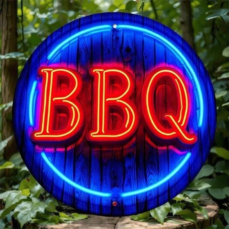 

Металлический Плакат BBQ Неоновый Логотип Настенное Искусство 20см Круг для Бара