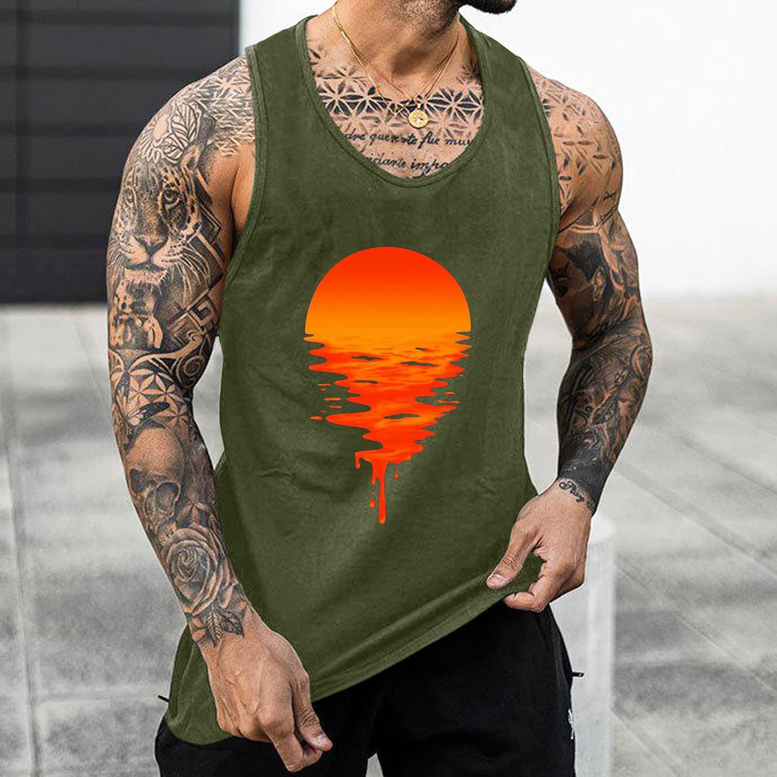 

Mens Summer Surf Beach Tank Top Large Size Casual Breathable Sleeveless Top Loose Print Tank Top Man Shirt XXXL зелёный