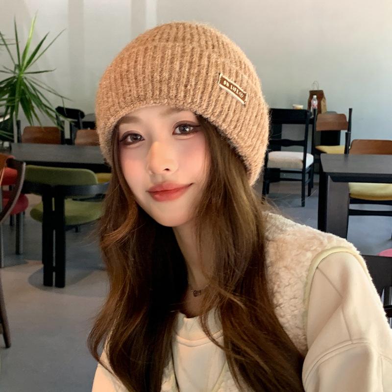 New wool hat women's autumn and winter big head circumference wool thickened warm ear protection knitted stacking hat cold hat