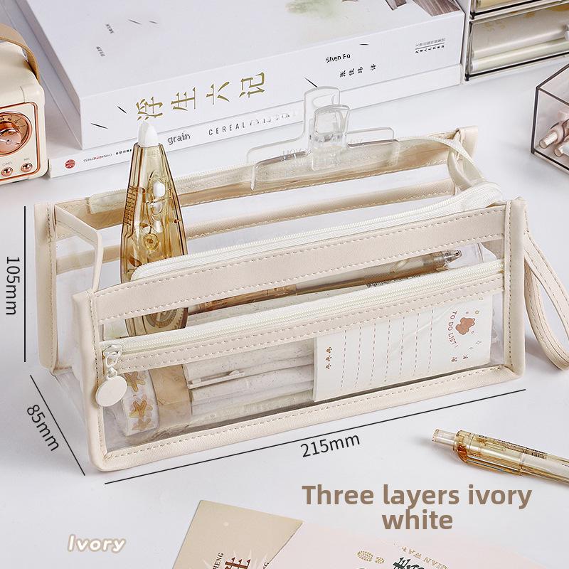 Romslig Gjennomsiktig Blyant- og Kosmetikketui for Eksamener: Multifunksjonell, lett tilgjengelig skrivesakermappe