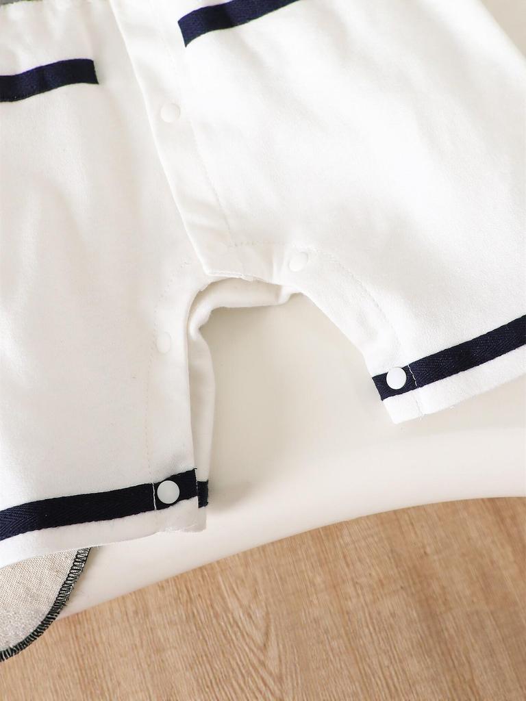 Tuta da marinaio per neonato in stile navy con ricamo di orso dei cartoni animati - Tuta estiva a maniche corte