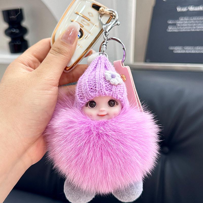 Cute Fluffy Plush Sleepy Doll Keychain For Women Bag Car Key Chain Kawaii Fur Keychain Key Ring on Bag Car Trinket Pendant Gift