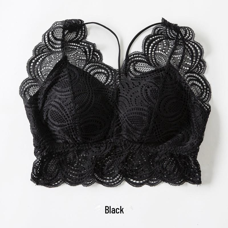 Stylish Full Lace V-Neck Backless Bra-Free Sling with Thick Padded Chest Wrap