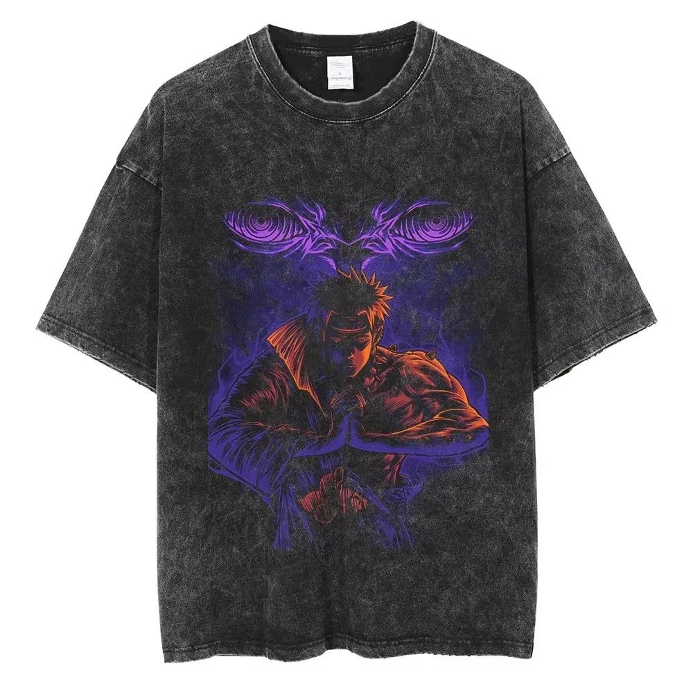 2026 Hip Hop Streetwear Japanese Anime Naruto Print T Shirt Vintage Black T-Shirt Harajuku Cotton Casual Tops Men Women Short Sleeve Tshirt