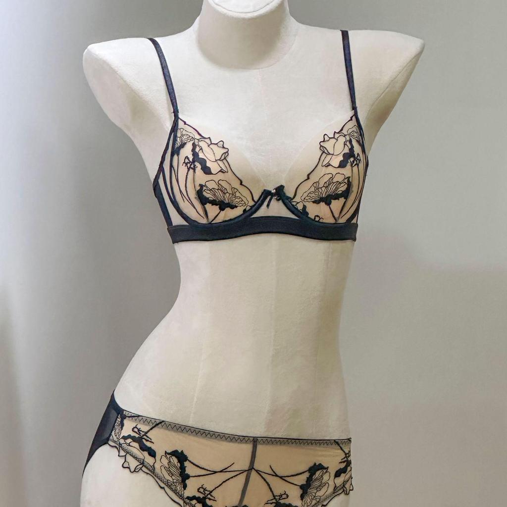French Embroidered Lace Rabbit Ear Push-Up Bra Set