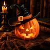Beschwerte Vollharzfiguren Halloween Kürbis Ornament mit Hexenhut, Jack O Lantern Dekorative Lampe, Gruselige Skript Killing Requisiten Spooky
