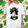St Patricks Day Casual Unisex Cotton Shirts Lucky Clover Cute Tuxedo Cats Oneck Printed Tops Irish Women Ropa Mujer Cat Lover