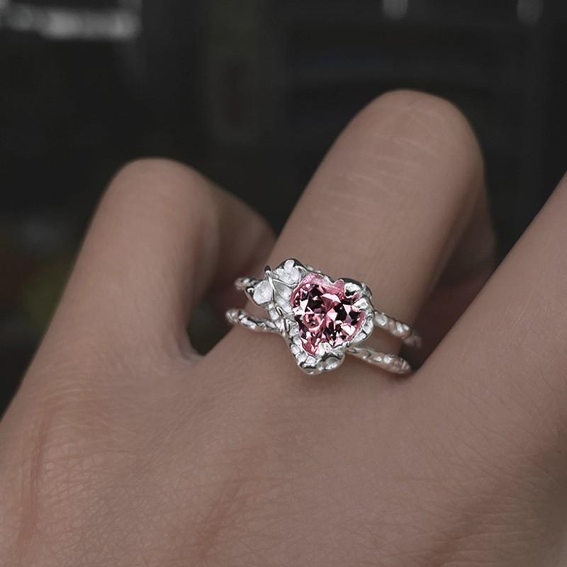 Y2K Rosa Kristall Schleife Zirkon Ringe für Damen Mode Süß Liebenswertes Mädchen Offen Verstellbarer Ring Kpop Party Schmuck Geschenk 2023