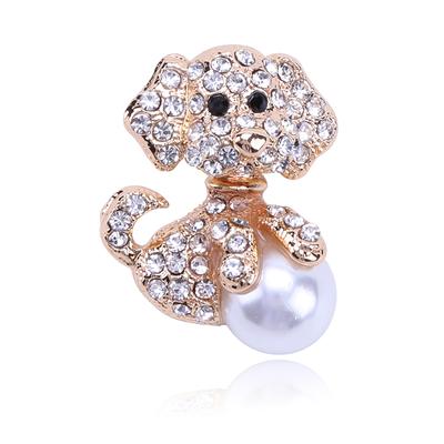 Mode Strass Brosche Kristall Nette Hund Umarmung Perle Ball Frauen Hüte Schal Anzug Brosche Kleidung Schnallen Pins Für Frauen