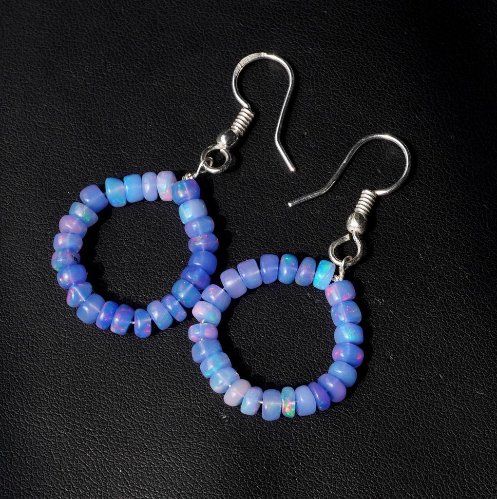 Blue Multi Fire Ethiopian Opal Beads Earrings, 14K Silver & Gold Earrings Gift For Her