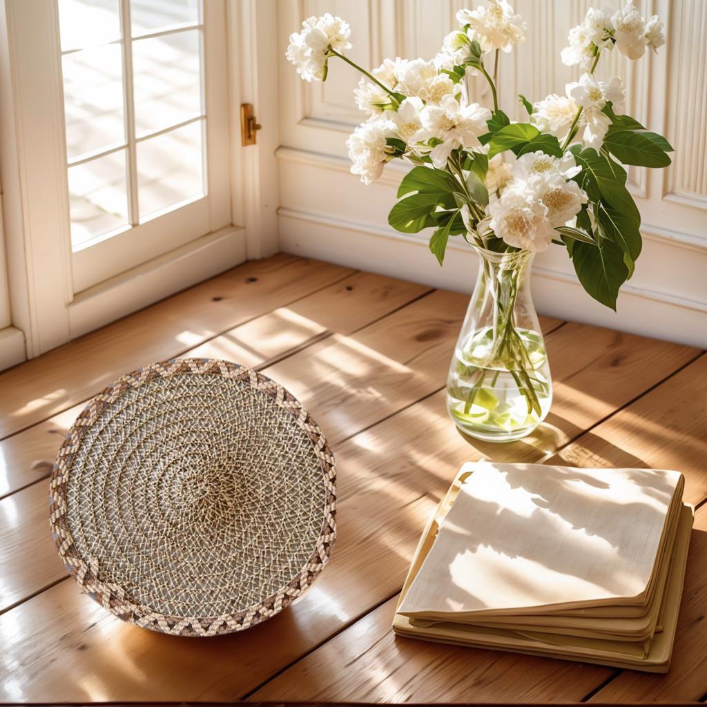 Nordic Style Washable Round Table Mat With Hollow Floral Pattern For Home Dining Decor