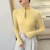 Women's Ribbed Cashmere Half-High Neck Zipper Sweater - Slimming Solid Color Base Layer for Autumn/Winter
