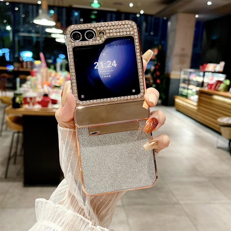 Shiny Rhinestone Glitter Galvanized Hinged Phone Case For Samsung Z Flip 7 FE Galaxy Z Flip 6 5 4 Slim Bling Protection Cover