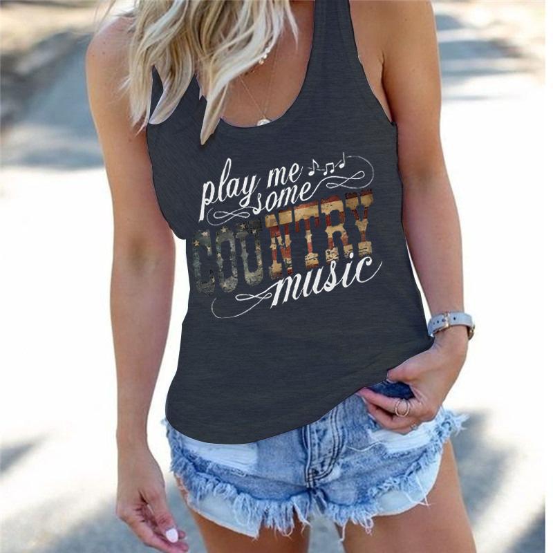 Women's Country Music Festival Printed Tops Play Me Some Country Music Graphic Tank Top Women Cowgirl Racerback Summer Outfit