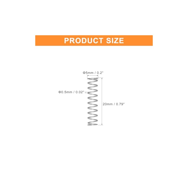 Uxcell Compression Springs, Coil Springs, 0.5mm Wire Diameter, 5mm Outer Diameter, 20mm Free Length, Made of 304 Stainless Steel, for Repair,