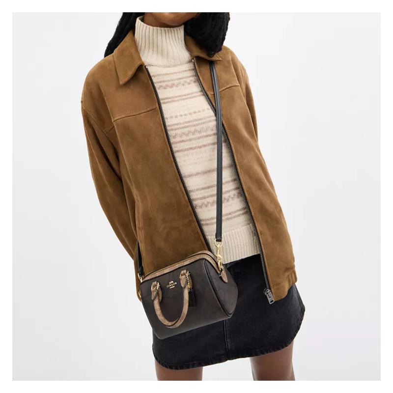 Coach Rowan 18 Top-Reißverschluss Leder Schulter Crossbody Tote Klein Damen Tan