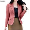 ZANZEA Women Casual Suit Neck Solid Color Long Sleeve Thin Cardigan Blazer