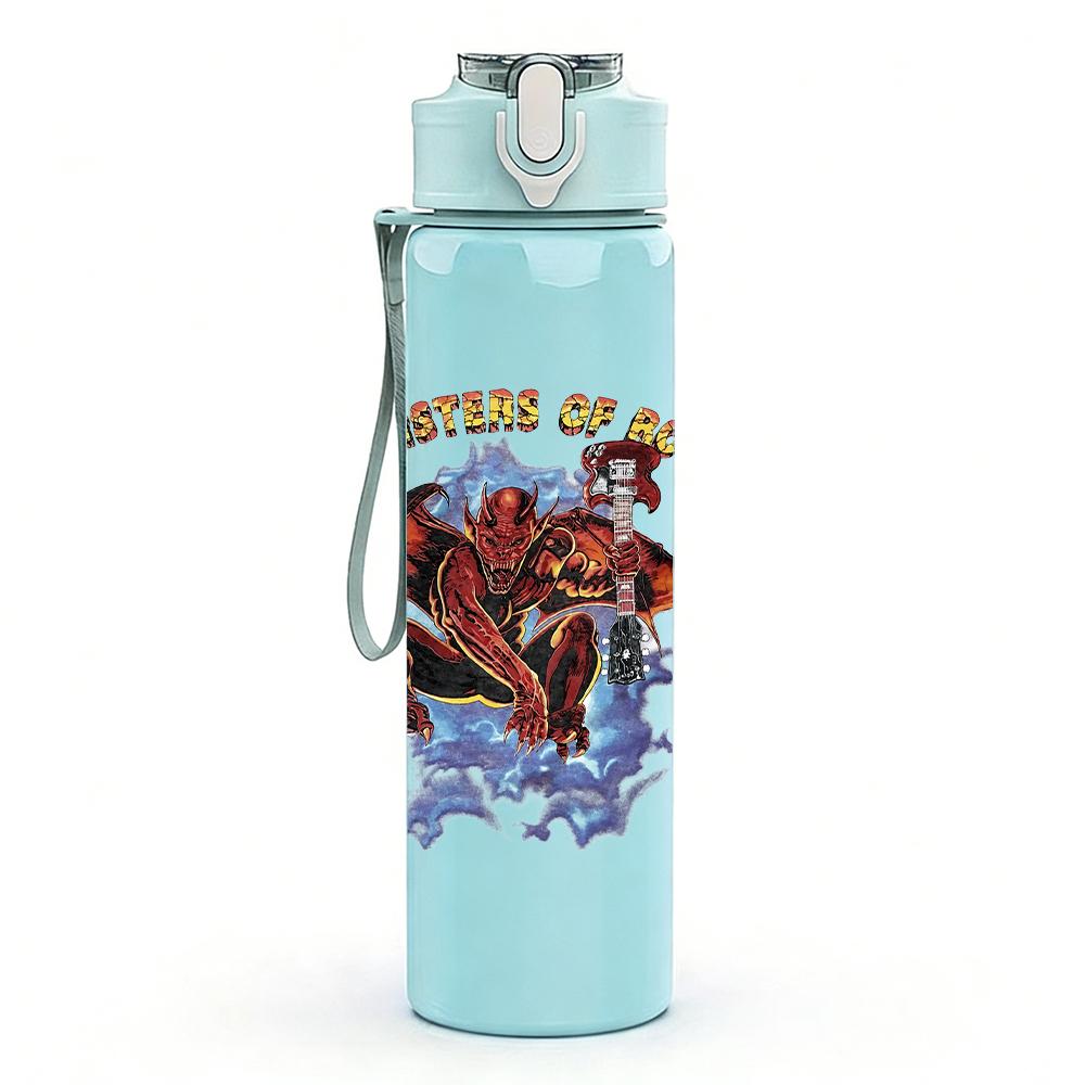 1PC Red dragon fantasy creature band print 750ml colorful plastic sports water bottle leakproof pop up lid with straw for outdoor work home use