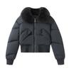 Womens Short Puffer Coat With Detachable Faux Fur Collar Slim Fit Warm Cotton-Polyester Blend Jacket Winter