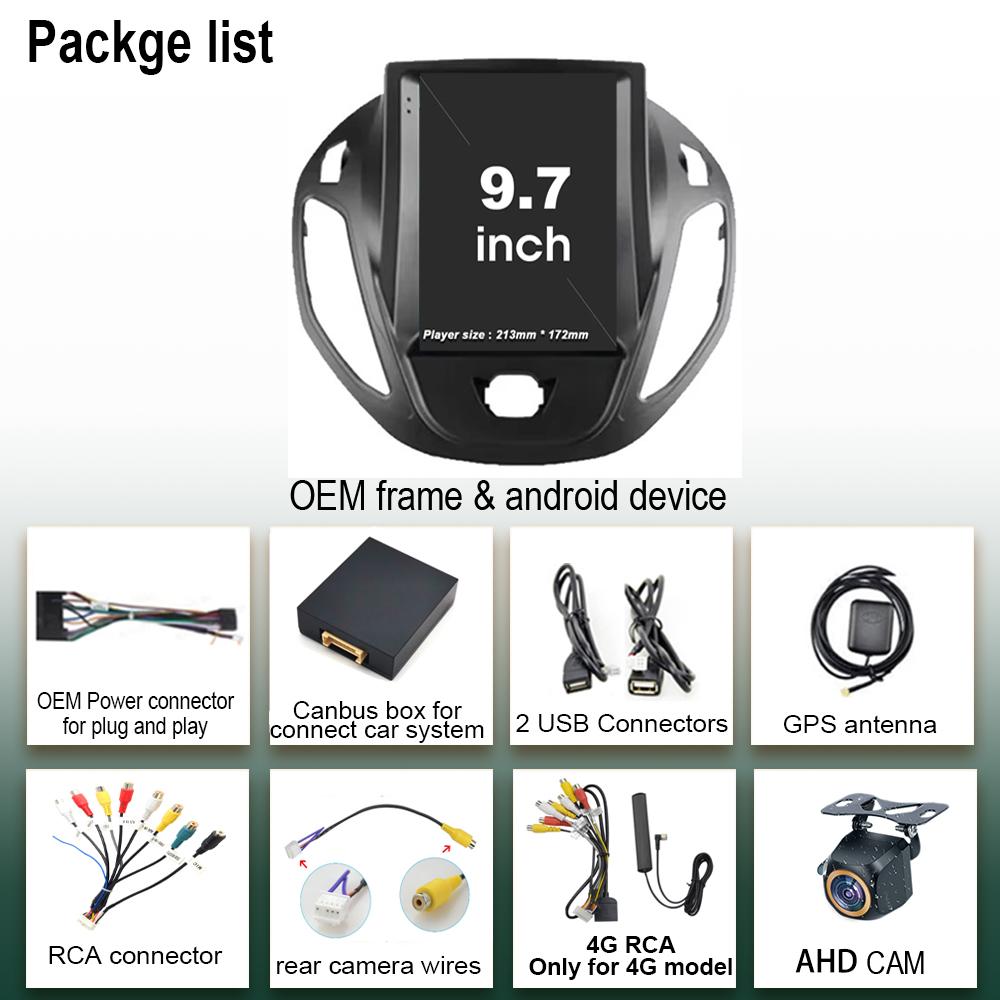 9.7 Inch Vertical Screen Android 14 For Ford Tourneo Transit 2012-2025 For Tesla Style Auto Radio 4G Wifi Carplay 7862 CPU