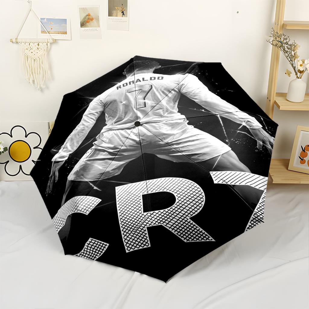 Ronaldo's Iconic Number Seven Outdoor Automatic Umbrella Folding Umbrella with 8 Ribs Foldable Design All-Season Travel Elegant Umbrella