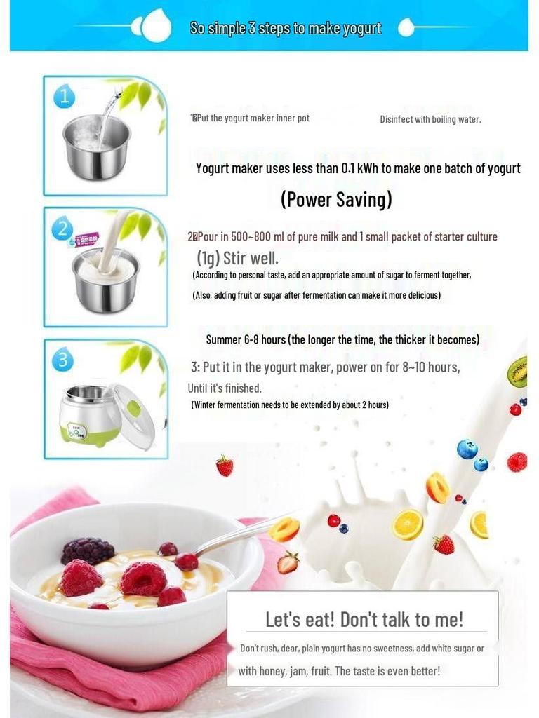 Aparat Automat pentru Iaurt, Natto și Vin de Orez cu 50 Pliculețe de Praf de Bacterii și 3 Pahare - Mini Aparat Multifuncțional de Uz Casnic