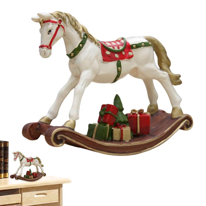 Christmas Rocking Horse Ornaments Resin Rocking Horse Figurine Party Favor Birthday Gift Toy Craft For Christmas Home Decoration