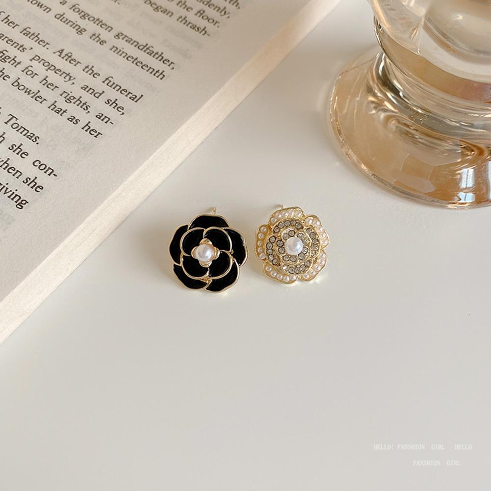 925 Silver Needle Camellia Pearl Earrings For Women Retro Simple Earrings Jewelry Accessories For Girls Gifts