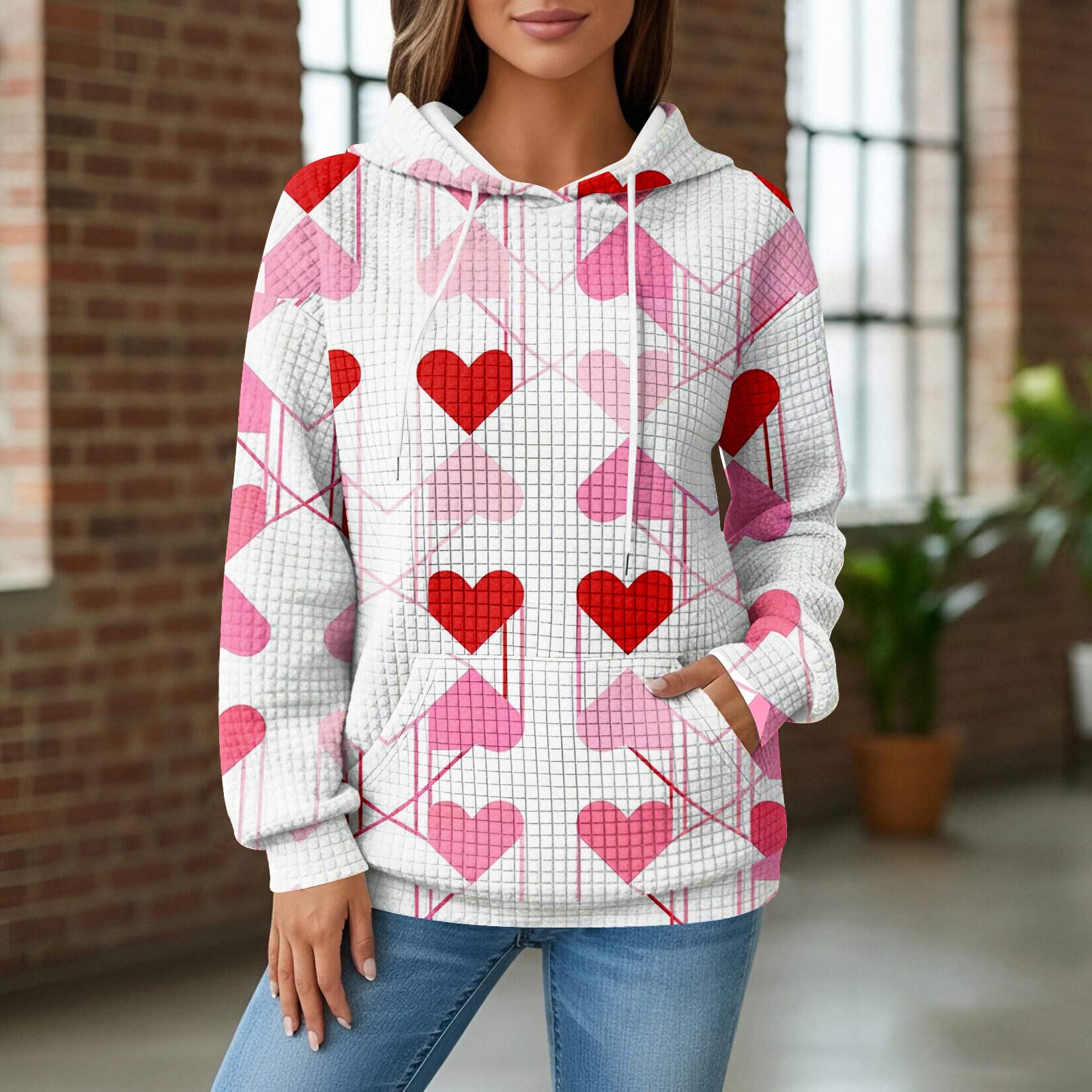 

Women s Knit Hoodie - Long Sleeve Pullover with Pocket, Casual Loose-Fit Sweatshirt for Daily Wear/Outdoor XXL червоний