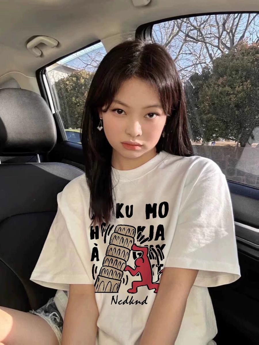 

2025 Women s White Pure Cotton Short-Sleeve T-Shirt - Casual American High Street Style L