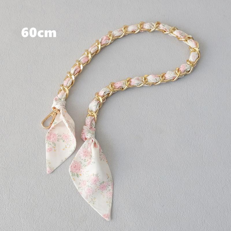 New Fashion Brand Woman Handbag Accessory Chains Detachable Floral Print Gold Silver Metal Silk Shoulder Strap Women DIY Chain Bag Handles