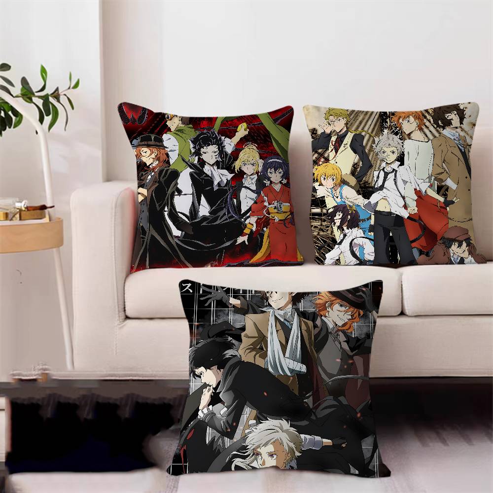 Anime B-Bungo Stray Dogs Cushion Cover Car Throw Pillow Case For Sofa Car Christmas Gift 40x40cm 45x45cm