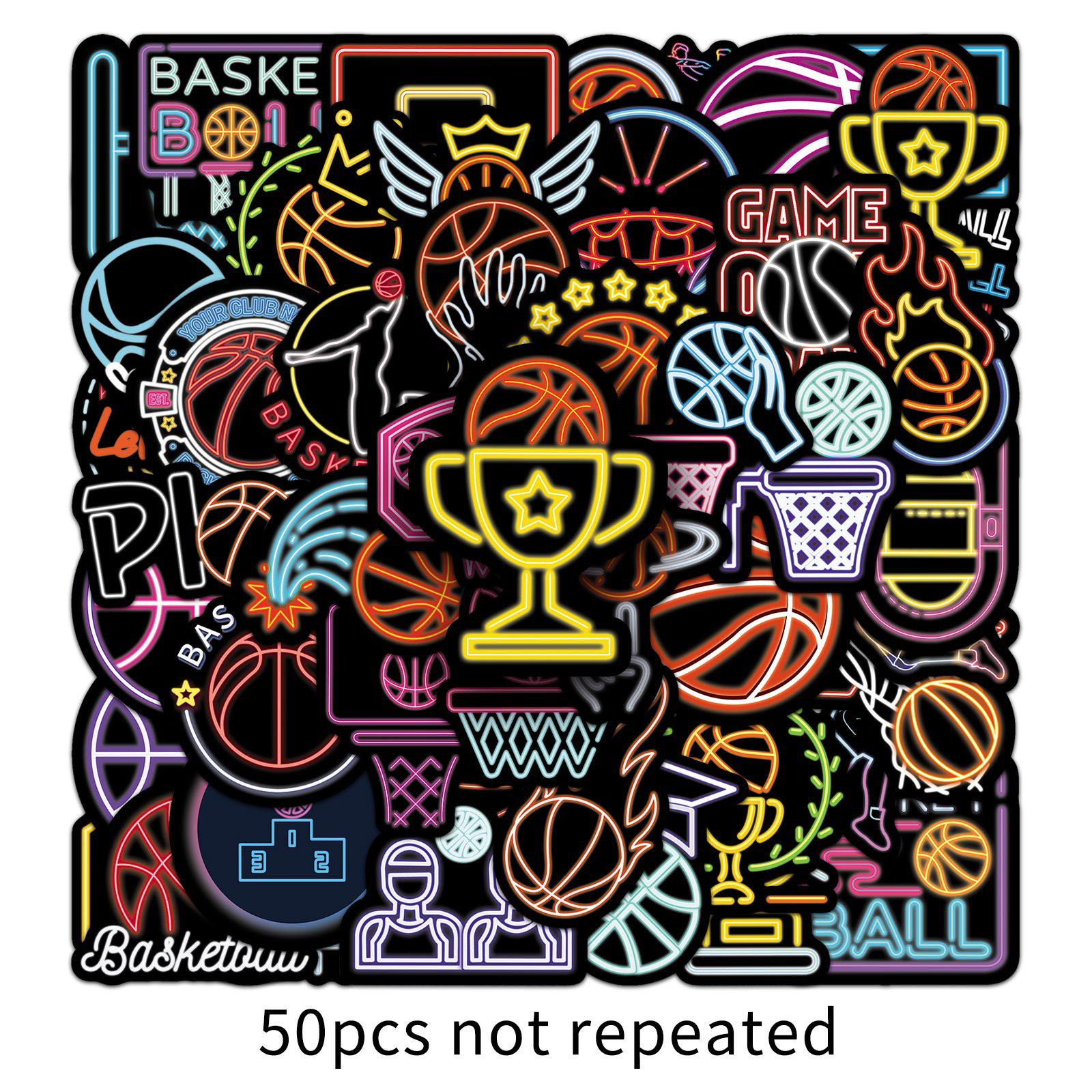 50 Neon Basketball Graffiti Stickers - Creative Sports Skateboard & Luggage Decor