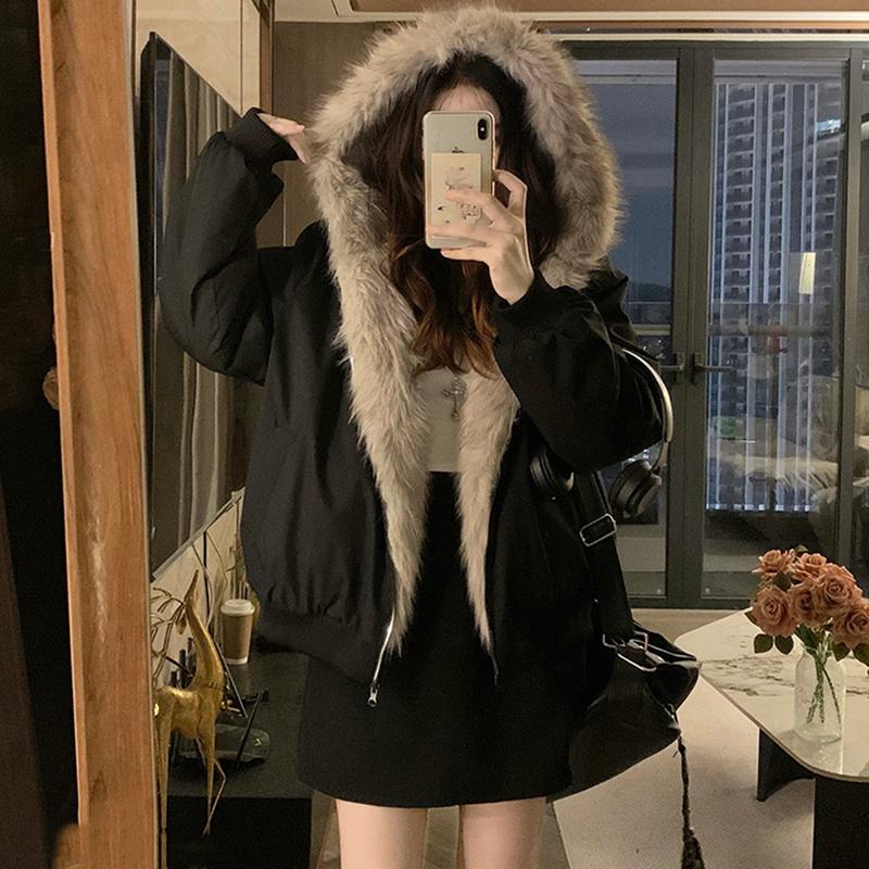 Double Sided Winter Coat Women Clothing Imitation Mink Fur Fur Hooded Jacket Female Warm Padded Clothes Outerwea