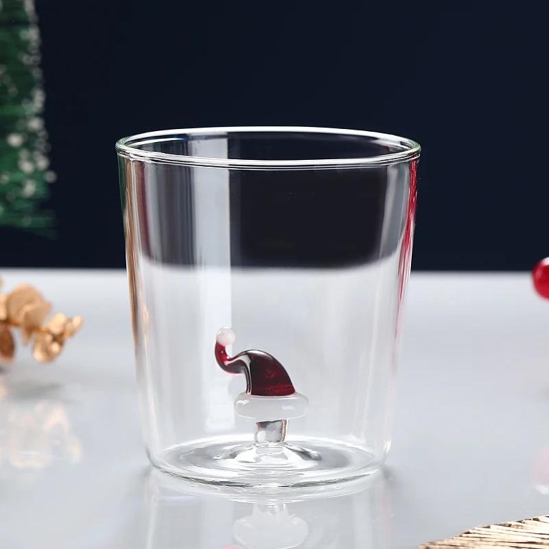 3D Cups for Christmas Transparent Glass Cups for Coffee Water Juice Mug Snowman Santa Animal Design Christmas Gift