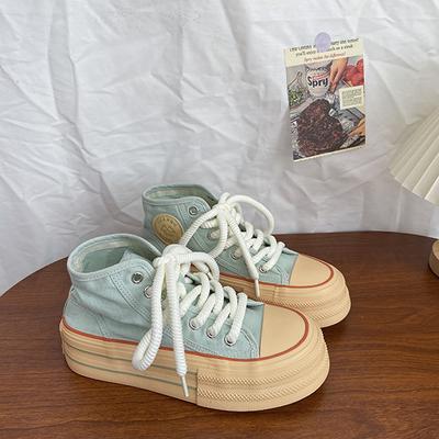 Jesienne nowe buty damskie dopaminowe platforma casualowe białe buty niszowe wszechstronne szykowne buty wysokie płócienne buty fala