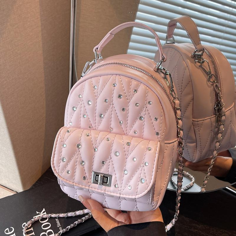 Xiaoxiangfeng Rhombus Backpack Women's 2025 New Fashion Bright Diamond Hand Bag Niche Design Multi-purpose Messenger Bag