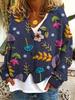 2026 Trending Women's Digital Print V-Neck Cardigan Sweater - Short, Long-Sleeve Design