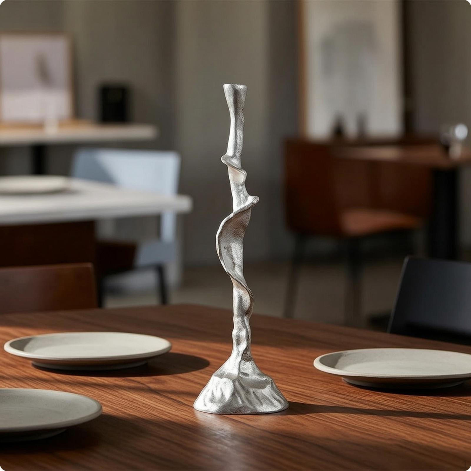 Taper Candle Holder Decorative Geometric Candlestick Metal Sculptural for