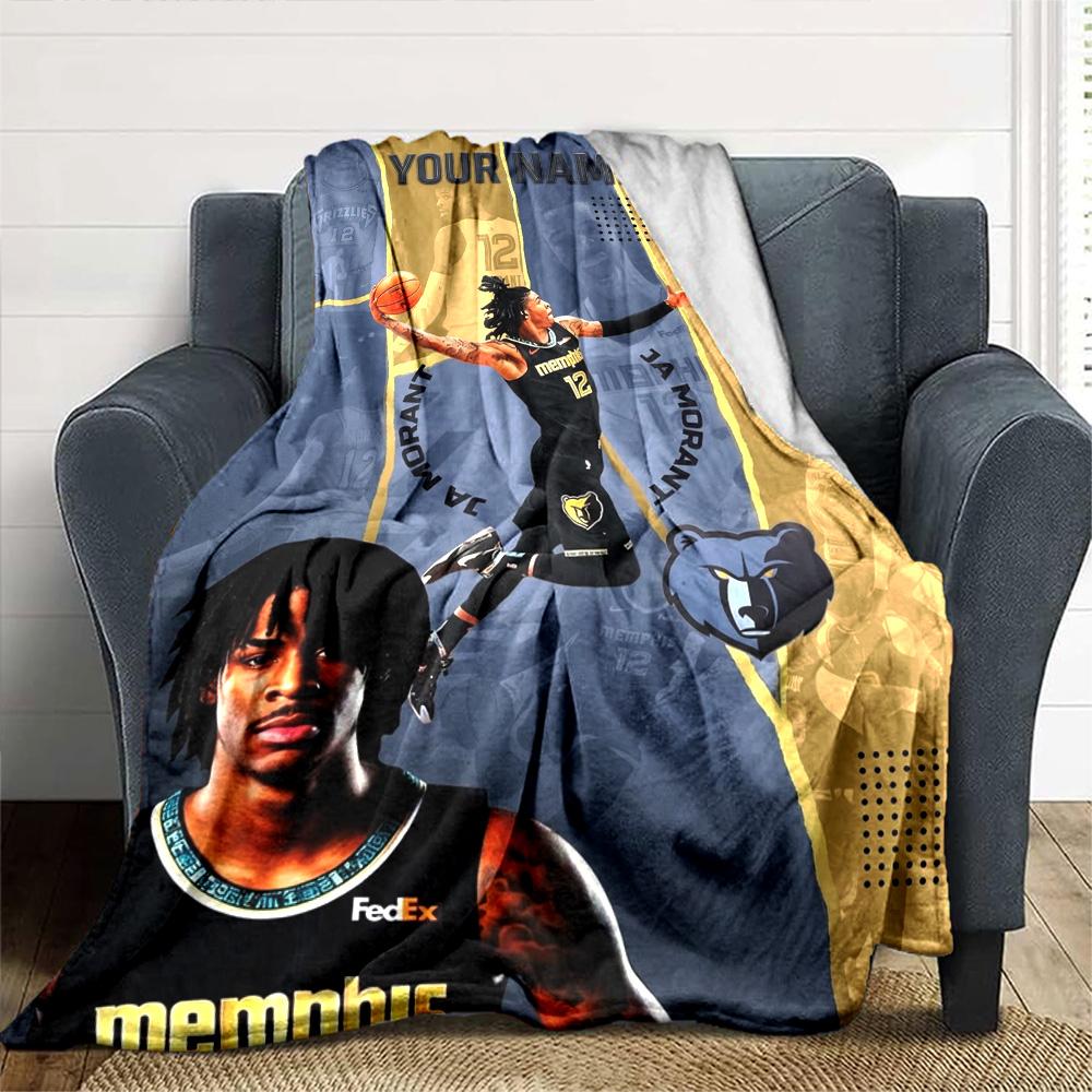 Name Custom Ja Morant Print Flannel Blanket High Quality Warm Comfortable Cover for All Seasons Perfect for Gifts Home Decor