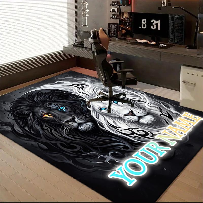 1PC Custom Name Yin-Yang Lion Spirit Theme Floor Mat Ideal for Living Room, Game Rooms, Office, Bedroom,Floor Mat Playful Design