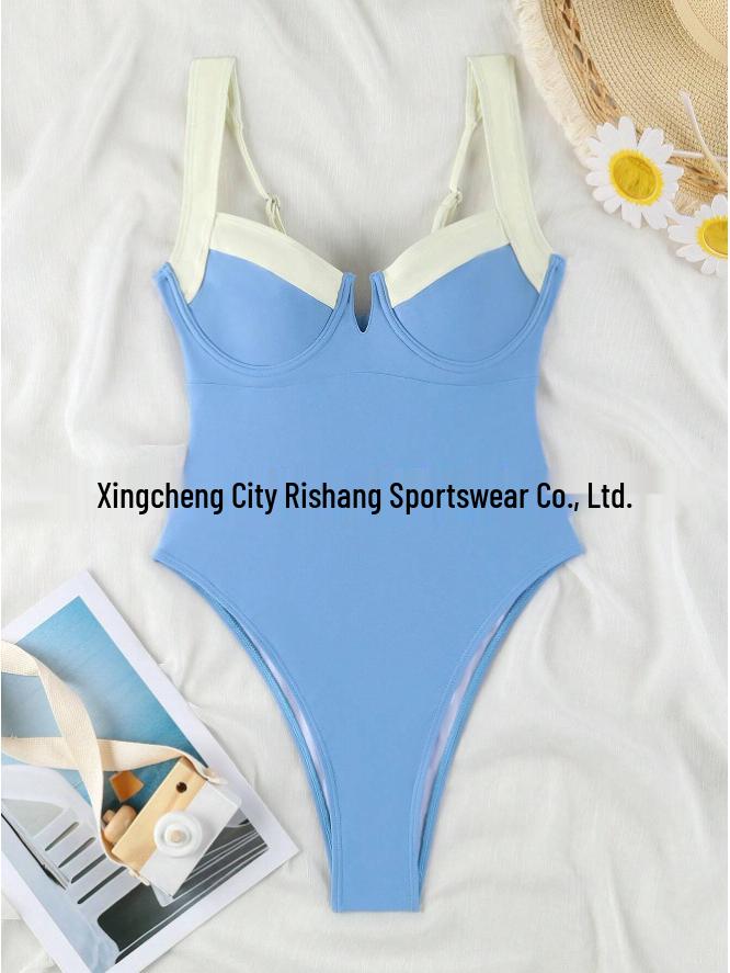 

Европейский и американский купальник-монокини с цветными блоками: Сексуальный, Свежий, С высокой талией, Консервативный дизайн Extra Large светло-синий