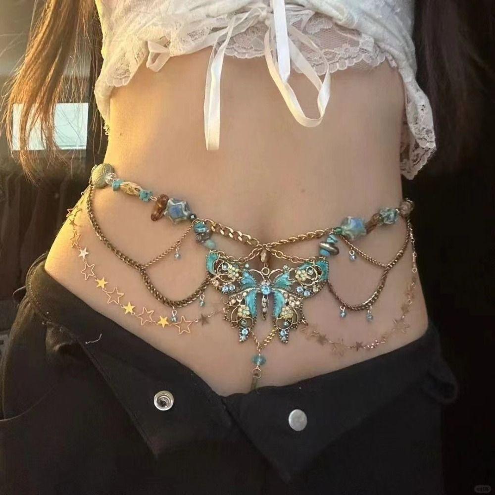 Korean Style Y2k Waistband Elegant Sexy Body Chain Retro Multilayer Pearl Waist Chain  Lady