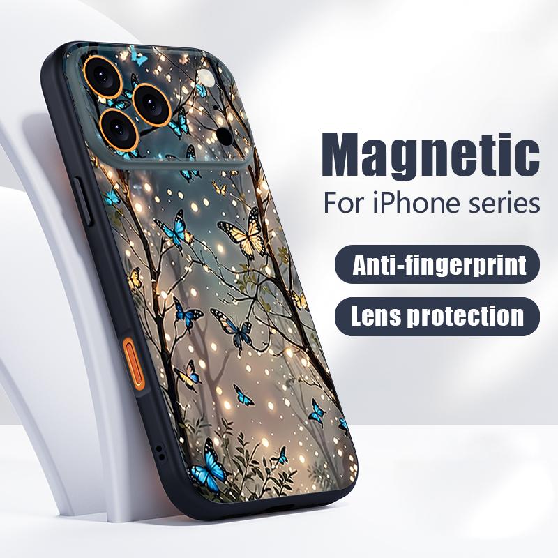Magnetic For Magsafe Case For iPhone 17 Pro Max Glowing Fantasy Butterfly Pattern Skin Feeling Cover For iPhone 16 15 14 13 Pro Max