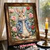 Peter Rabbit Floral Pearl Art Canvas with Frame 3D Shiny Bead Painting Modern Room Decor Relaxing Handmade Craft Gift Ideas for Home
