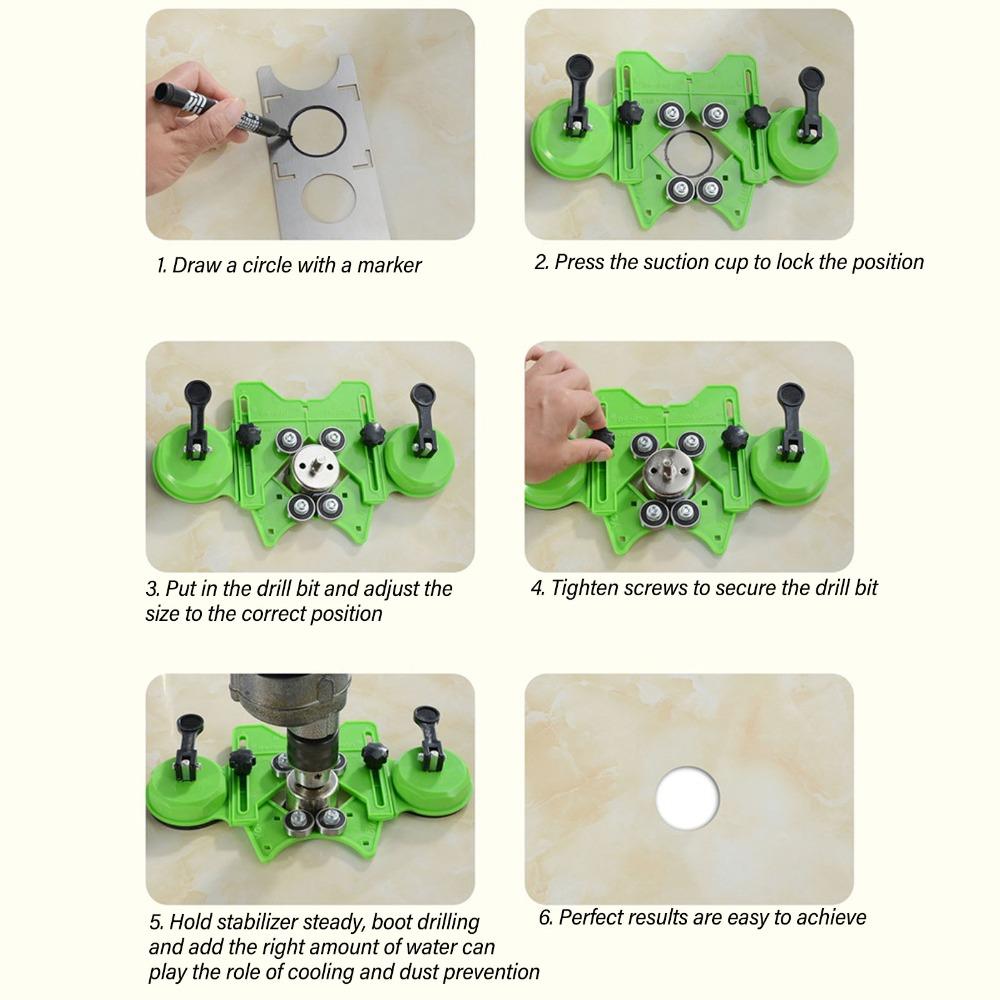 Adjustable Drill Guide Jig Double Vacuum Suction Bases Tile Hole Cutter  For Ceramic Tile