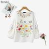 ZANZEA Women Round Neck Long Sleeve Casual Floral Print Blouse