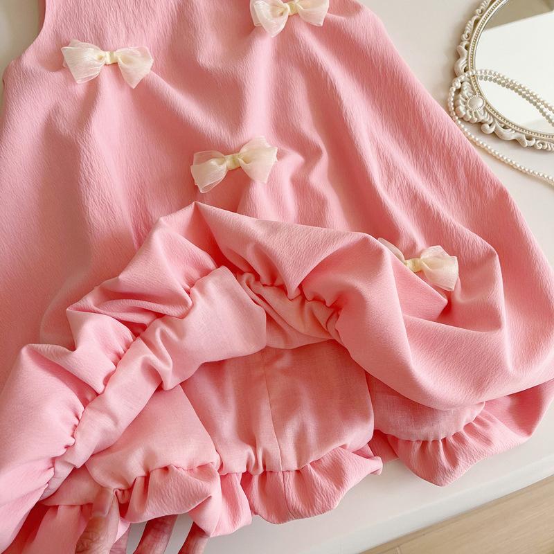 Cute Summer Girls Dress With Bow Tie Sleeveless Bud Vest Skirt Fashionable Versatile Toddler Party Dress For Baby