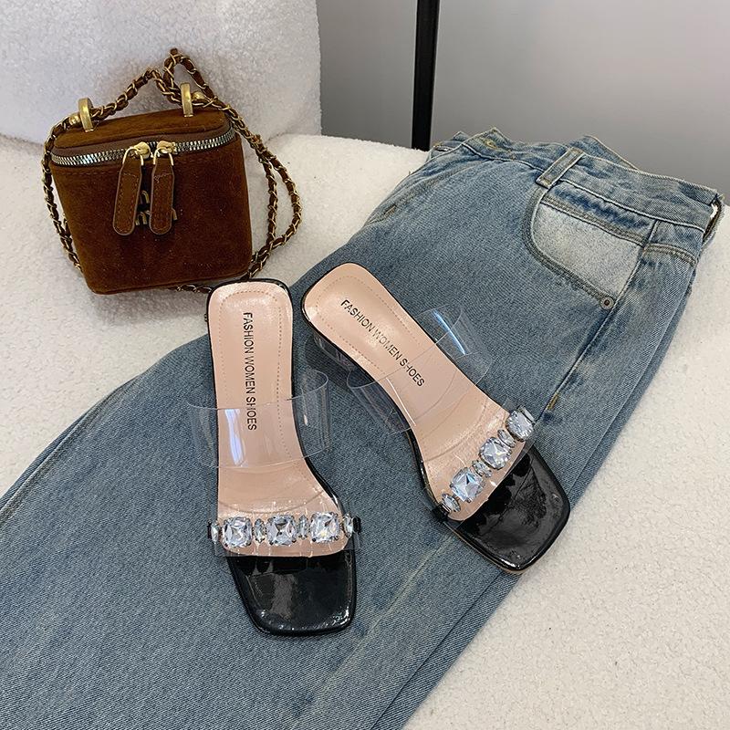 Large size women's shoes transparent sandals women's crystal sandals summer wear fashion high heels women